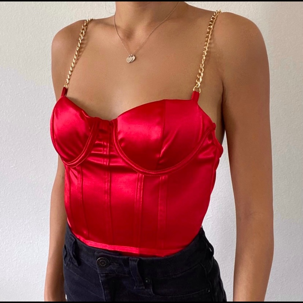 NWT Red Chain-Strap Bodysuit Padded